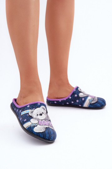 zapatos hecho en casa Femenino Zapatillas con oso Inblu GF000025 azul oscuro