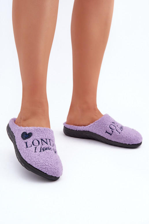zapatos de casa pantuflas para mujer con inscripción y pelo Typu Baranek Inblu ET000027 color violeta