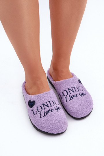 zapatos de casa pantuflas para mujer con inscripción y pelo Typu Baranek Inblu ET000027 color violeta 2