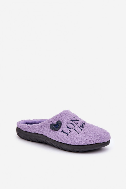 zapatos de casa pantuflas para mujer con inscripción y pelo Typu Baranek Inblu ET000027 color violeta