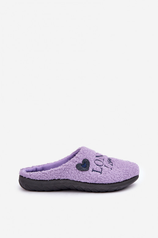 zapatos de casa pantuflas para mujer con inscripción y pelo Typu Baranek Inblu ET000027 color violeta