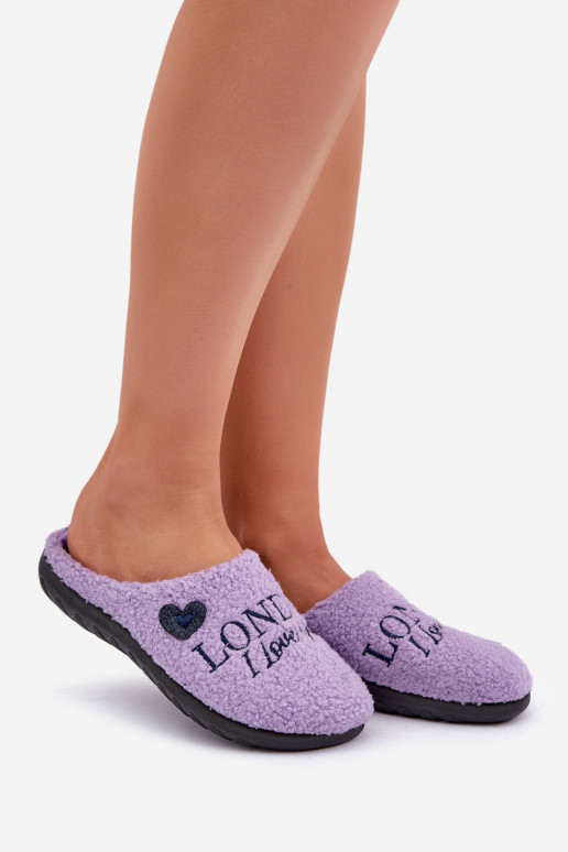 zapatos de casa pantuflas para mujer con inscripción y pelo Typu Baranek Inblu ET000027 color violeta