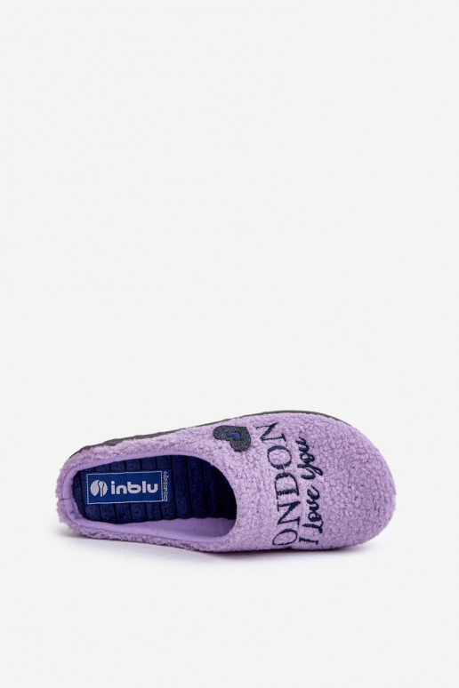 zapatos de casa pantuflas para mujer con inscripción y pelo Typu Baranek Inblu ET000027 color violeta