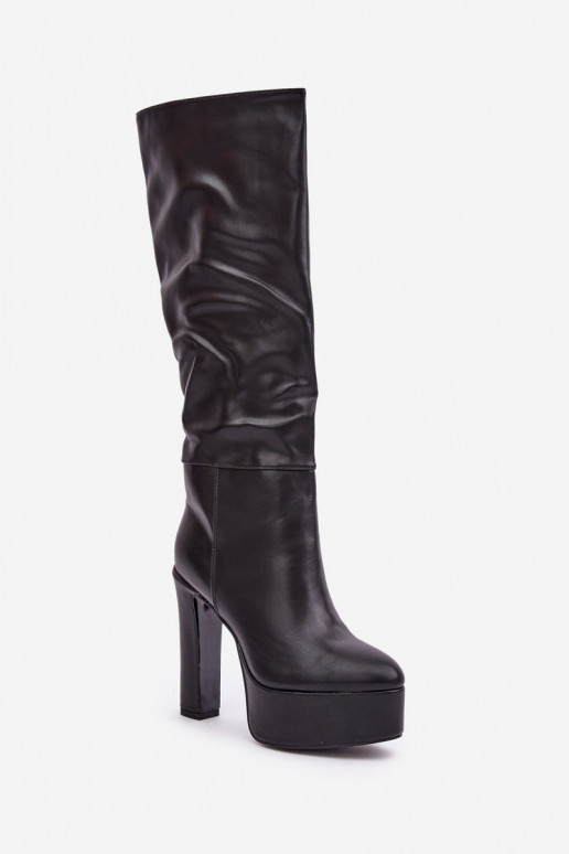 botas de caña larga con tacones y plataforma de eco cuero color negro Felilorn