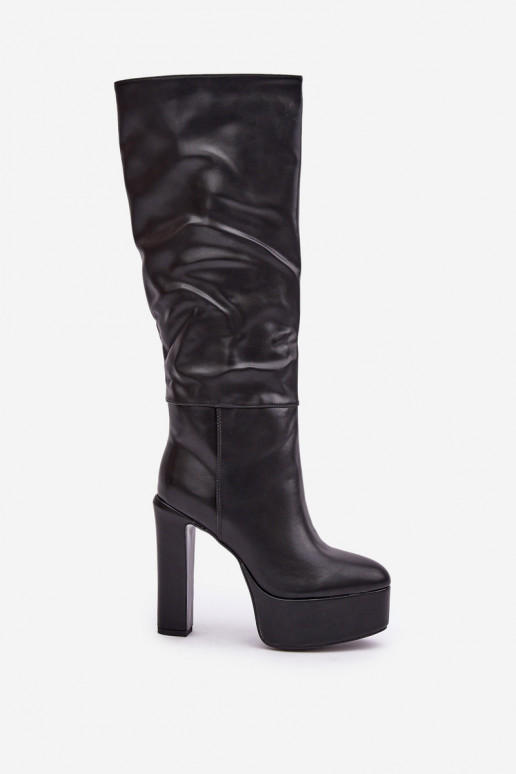 botas con tacones y plataforma de cuero ecológico de color negro Felilorn