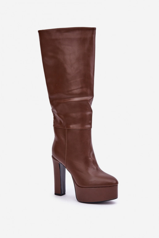 botas de caña larga con tacones y plataforma de eco cuero color marrón Felilorn