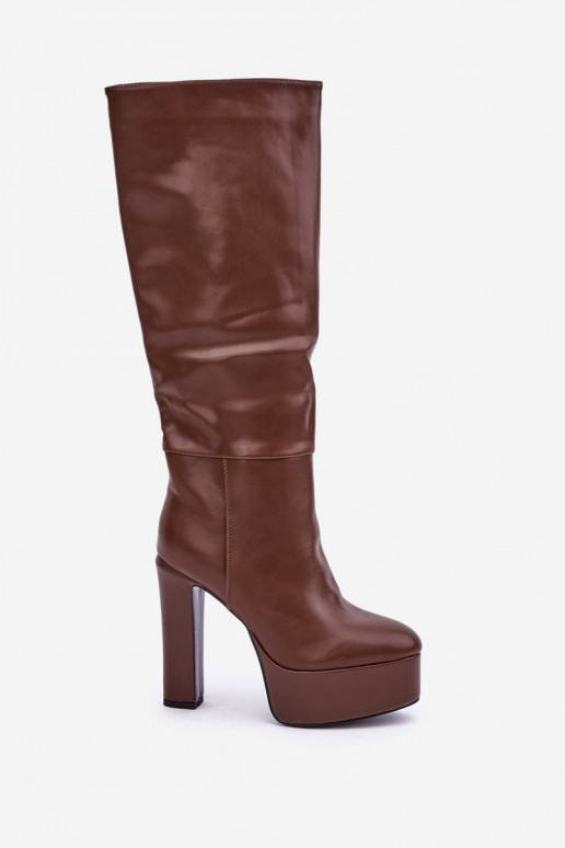 botas de caña larga con tacones y plataforma de eco cuero color marrón Felilorn