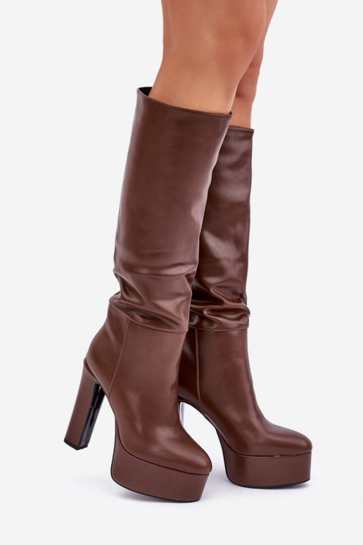 botas de caña larga con tacones y plataforma de eco cuero color marrón Felilorn