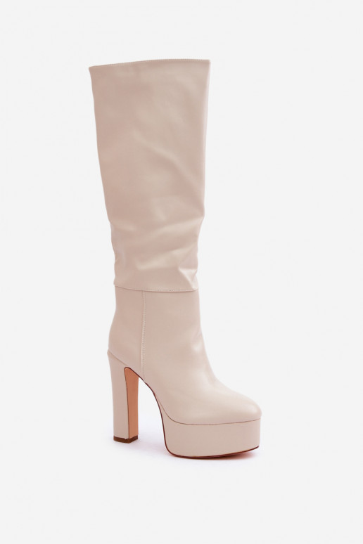 botas de caña larga con tacones y plataforma de eco cuero color marfil Felilorn