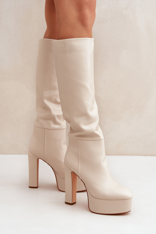 botas de caña larga con tacones y plataforma de eco cuero color marfil Felilorn