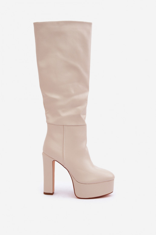botas de caña larga con tacones y plataforma de eco cuero color marfil Felilorn