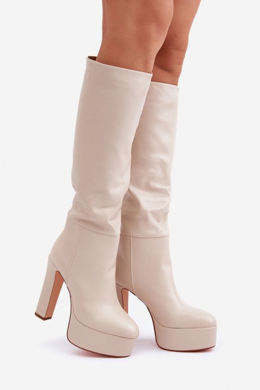 botas de caña larga con tacones y plataforma de eco cuero color marfil Felilorn