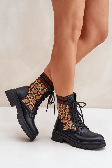 botines de trabajo Femenino con plantilla tipo calcetín con estampados de piel de leopardo de color negro Penthis