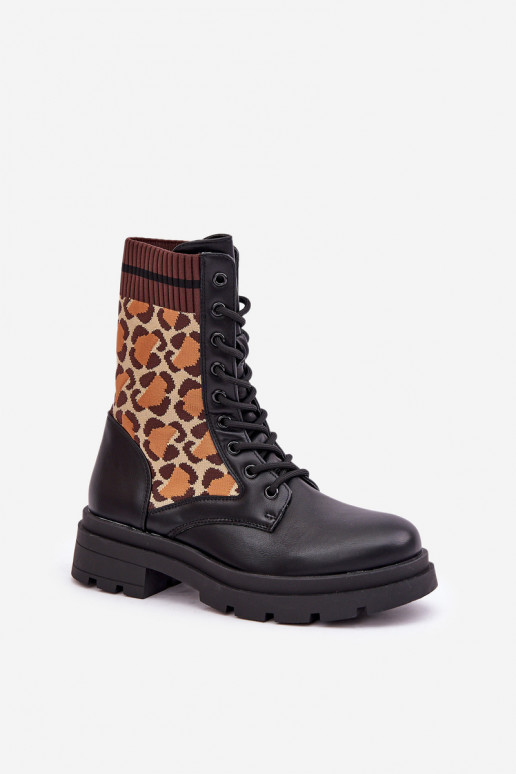 botines de trabajo Femenino con plantilla tipo calcetín con estampados de piel de leopardo de color negro Penthis