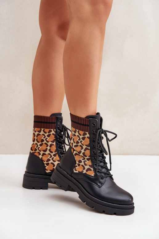 botas de trabajo para mujer con caña tipo calcetín con estampado de leopardo color negro Penthis