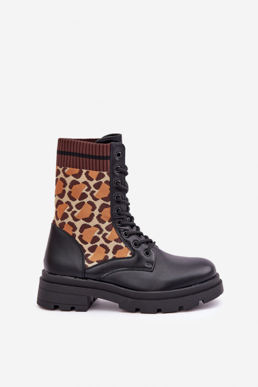botas de trabajo para mujer con caña tipo calcetín con estampado de leopardo color negro Penthis
