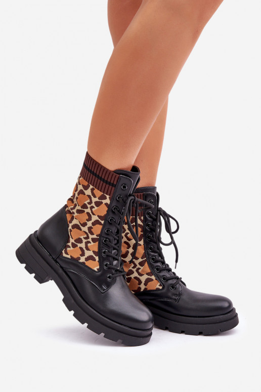 botas de trabajo para mujer con caña tipo calcetín con estampado de leopardo color negro Penthis