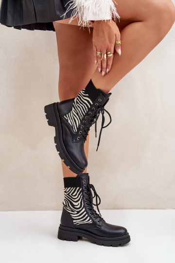 botines de trabajo Femenino con plantilla tipo calcetín Zebra de color negro Raviri