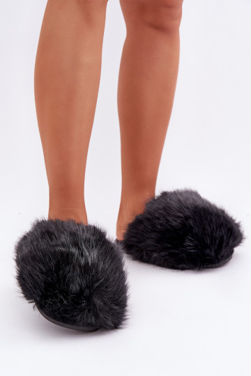 Chancletas de mujer con forro de piel en color negro INladisa