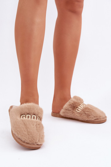 Chancletas de mujer con forro de piel en color marrón Kalelia 2