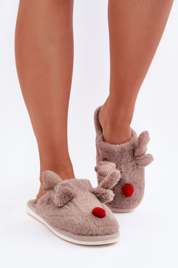con un abrigo de piel Zapatillas Femenino con un tema Reno beige Sennalith
