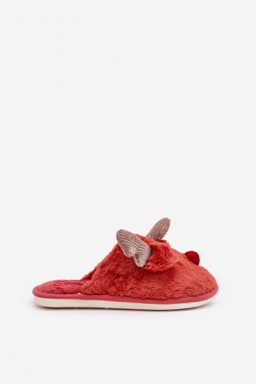 Chancletas de mujer con forro de piel y tema de renos en color coral Sennalith