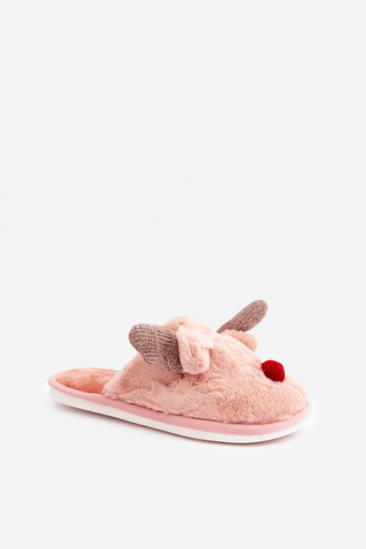Chancletas de mujer con forro de piel y tema de renos en color rosa Sennalith