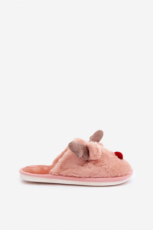 Chancletas de mujer con forro de piel y tema de renos en color rosa Sennalith