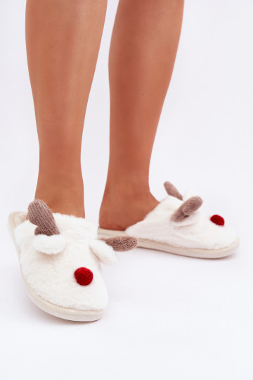 con un abrigo de piel Zapatillas Femenino con un tema Reno el color blanco Sennalith