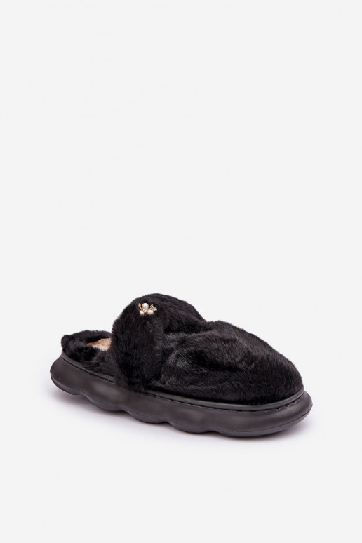 Chancletas Z con forro de piel y hebilla en color negro Primaria