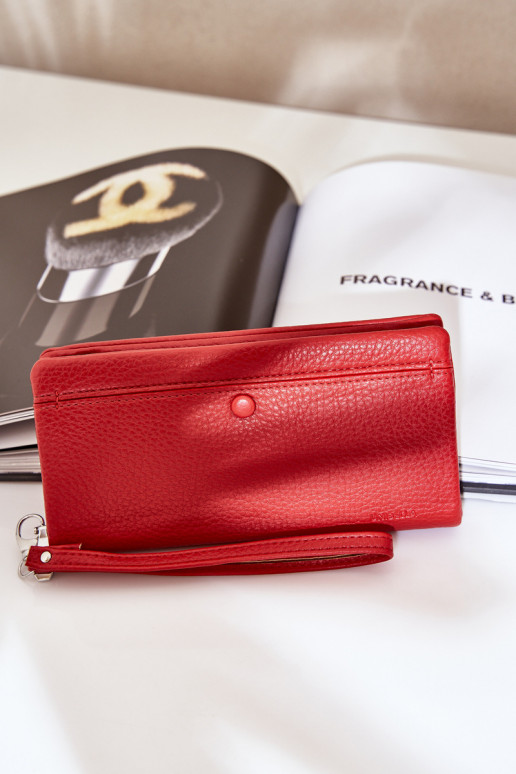 Cartera grande de mujer con una huella de cuero ecológico color rojo Tiene quertiel