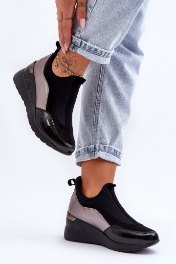 Femenino Un modelo convincente zapatillas con una plataforma Negro y-color plata Farro 2