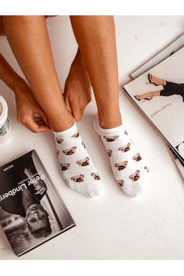 Calcetines de Mujer de Algodón con Mopas Blancos