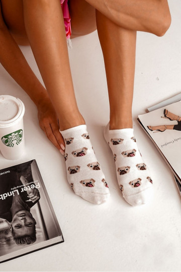 Calcetines de Mujer de Algodón con Mopas Ecru