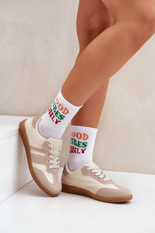 Bajo Zapatillas modelo zapatos. Femenino de cuero ecológico beige Nonalorin