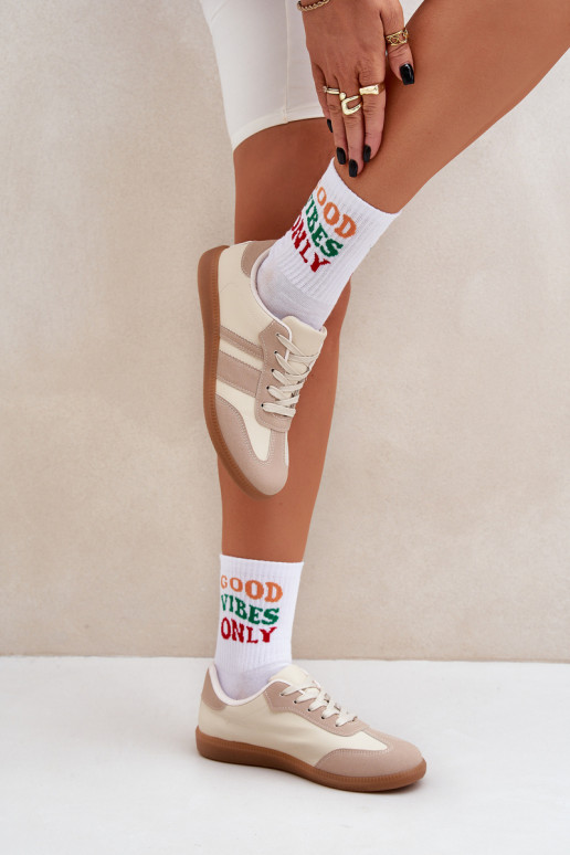 Bajo Zapatillas modelo zapatos. Femenino de cuero ecológico beige Nonalorin