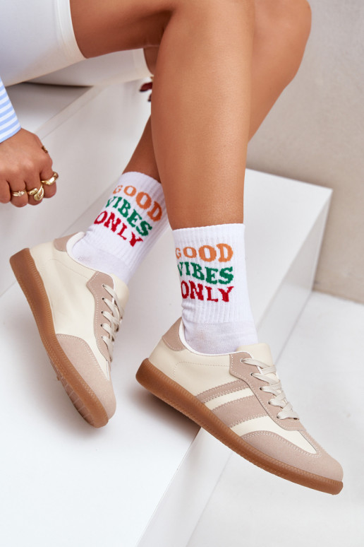 Bajo Zapatillas modelo zapatos. Femenino de cuero ecológico beige Nonalorin