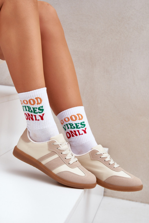 Bajo Zapatillas modelo zapatos. Femenino de cuero ecológico beige Nonalorin