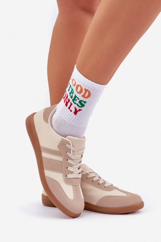 Bajo Zapatillas modelo zapatos. Femenino de cuero ecológico beige Nonalorin