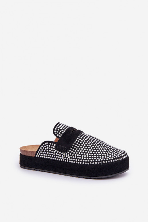 zapatillas de mujer Decorado Cyrkoniami con una plataforma de color negro Deorani zapatillas de mujer Decorado Cyrkoniami con una plataforma de color negro Deorani