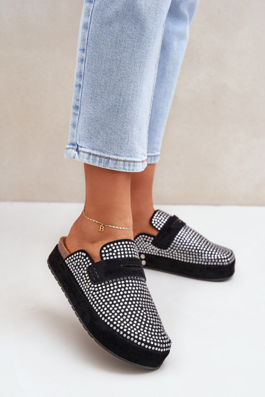 zapatillas de mujer Decorado Cyrkoniami con una plataforma de color negro Deorani zapatillas de mujer Decorado Cyrkoniami con una plataforma de color negro Deorani