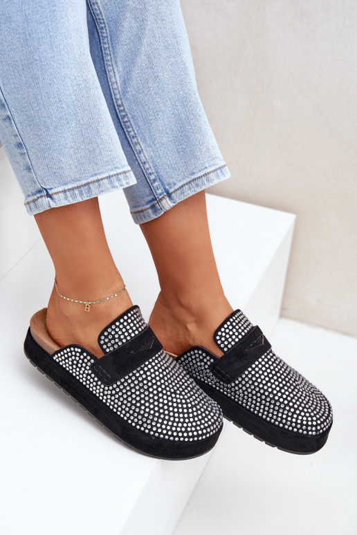 zapatillas de mujer Decorado Cyrkoniami con una plataforma de color negro Deorani zapatillas de mujer Decorado Cyrkoniami con una plataforma de color negro Deorani