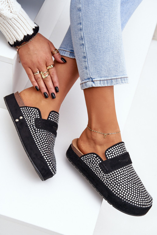 zapatillas de mujer Decorado Cyrkoniami con una plataforma de color negro Deorani zapatillas de mujer Decorado Cyrkoniami con una plataforma de color negro Deorani