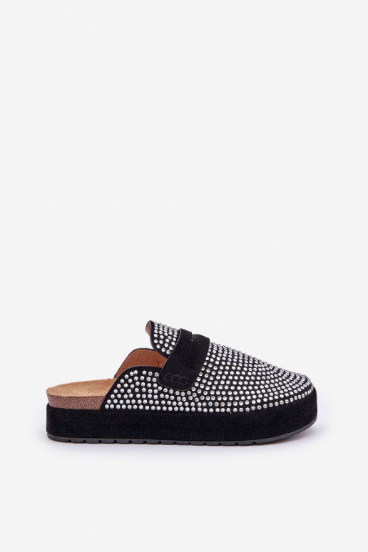 zapatillas de mujer Decorado Cyrkoniami con una plataforma de color negro Deorani zapatillas de mujer Decorado Cyrkoniami con una plataforma de color negro Deorani