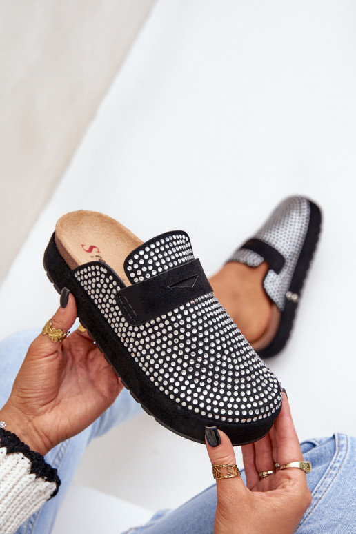 zapatillas de mujer Decorado Cyrkoniami con una plataforma de color negro Deorani zapatillas de mujer Decorado Cyrkoniami con una plataforma de color negro Deorani