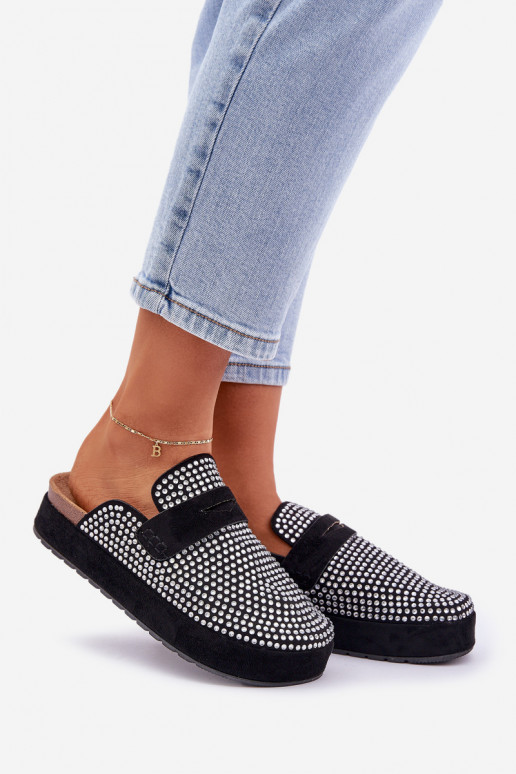 zapatillas de mujer Decorado Cyrkoniami con una plataforma de color negro Deorani zapatillas de mujer Decorado Cyrkoniami con una plataforma de color negro Deorani