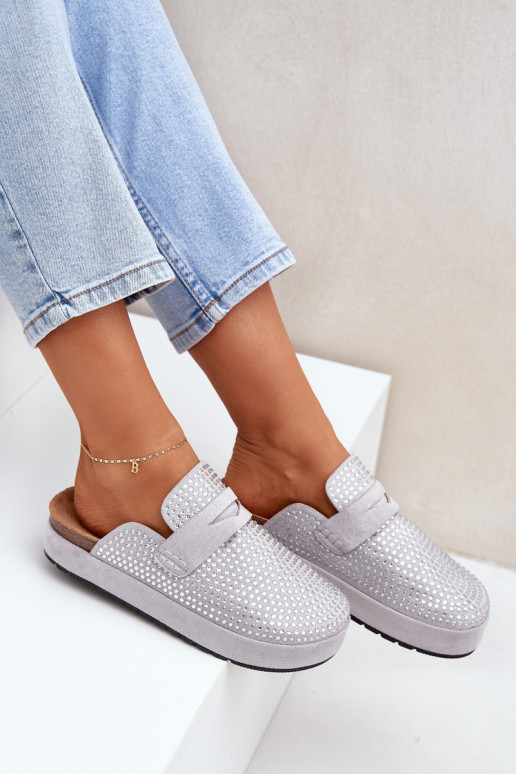zapatillas de mujer Decorado Cyrkoniami con una plataforma color gris Deorani zapatillas de mujer Decorado Cyrkoniami con una plataforma color gris Deorani