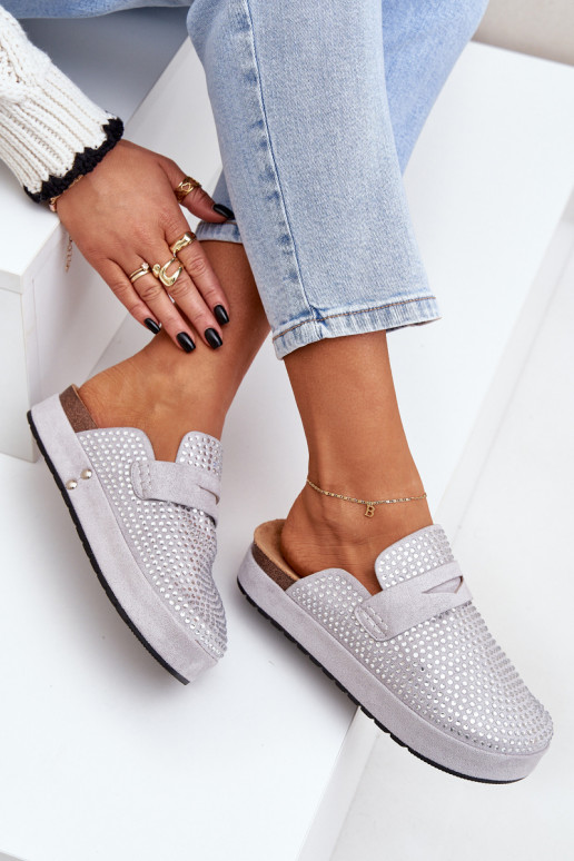 zapatillas de mujer Decorado Cyrkoniami con una plataforma color gris Deorani zapatillas de mujer Decorado Cyrkoniami con una plataforma color gris Deorani