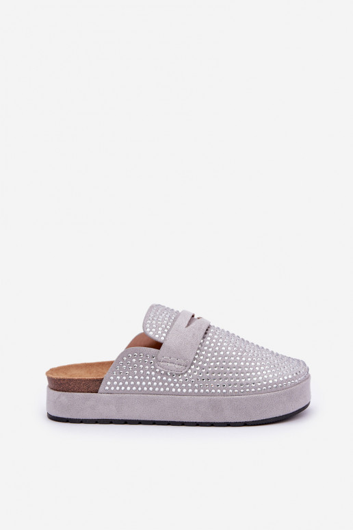 zapatillas de mujer Decorado Cyrkoniami con una plataforma color gris Deorani zapatillas de mujer Decorado Cyrkoniami con una plataforma color gris Deorani