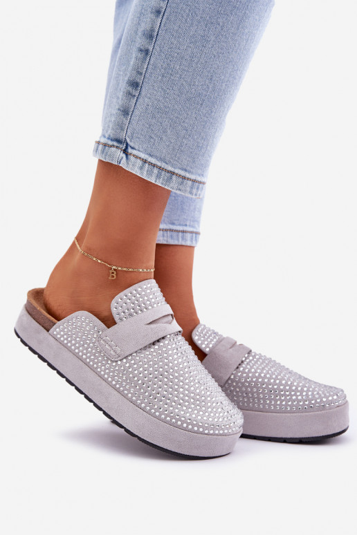 zapatillas de mujer Decorado Cyrkoniami con una plataforma color gris Deorani zapatillas de mujer Decorado Cyrkoniami con una plataforma color gris Deorani